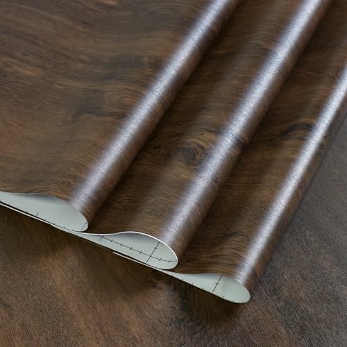 48x78inch Extra Wide Wood Grain Wallpaper Peel and Stick Dark Brown Walnut Texture Contact Paper Air Guide Slot Design Matte Thickened Self-Adhesive Waterproof Furniture Stickers Dark Wood Vinyl Wrap - color: Dark Brown, size: 48" x 78"