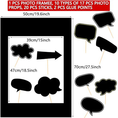 18pcs Blank Photo Booth Props Black Chalkboard Photo Booth Props Frame with Bubble DIY Photo Props for Birthday Wedding Party Supplies(Black) - color: Black