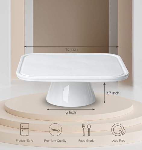 10" Square Ceramic Cake Stand 5-in-1 - White Pedestal Serving Platter for Wedding Birthday Party Baby Shower, Dessert Cupcake Fruit Display Stand, Multifunctional Kitchen Centerpiece - size: 10" x 10" x 3.7"