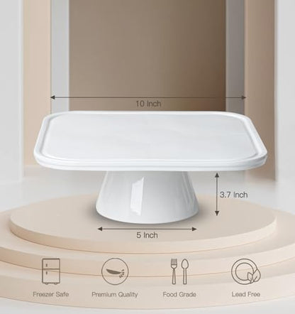 10" Square Ceramic Cake Stand 5-in-1 - White Pedestal Serving Platter for Wedding Birthday Party Baby Shower, Dessert Cupcake Fruit Display Stand, Multifunctional Kitchen Centerpiece - size: 10" x 10" x 3.7"