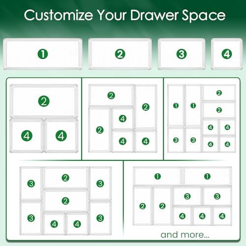Criusia Drawer Organizer Set, Acrylic Non Slip Non Cracking Kitchen Drawer Storage Tray Large Size Divider, Multifunctional Storage for Cosmetics, Bathroom, Tools, Kitchen and Office (8 PACK) - size: 8 PACK
