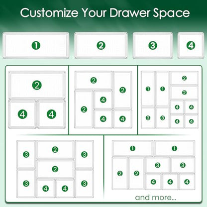 Criusia Drawer Organizer Set, Acrylic Non Slip Non Cracking Kitchen Drawer Storage Tray Large Size Divider, Multifunctional Storage for Cosmetics, Bathroom, Tools, Kitchen and Office (8 PACK) - size: 8 PACK