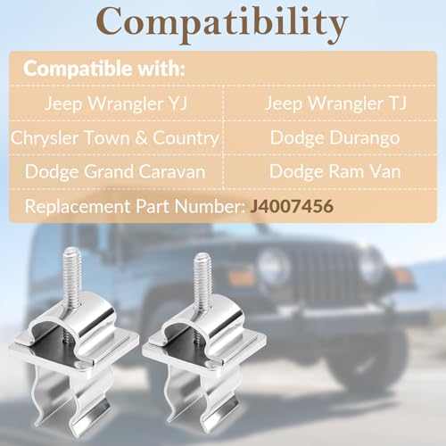 J4007456 Upgrade Hood Prop Rod Retainer Clip,Stainless Steel Material,Compatible with Jeep Wrangler YJ/TJ Chrysler Town & Country Dodge Durango Grand Caravan Ram Van 2 Pack