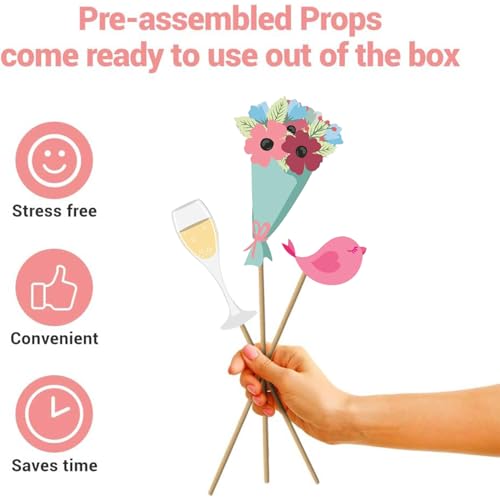 31 Pcs Wedding Photo Booth Props with Sticks,Funny Party Selfie Accessories for Bridal Shower, Bachelorette, Valentine's Day, Birthday & Graduation Decorations