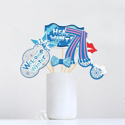 INNORU Snowflake Winter Party Photo Booth Props, Welcome Winter Photoshoot Winter Baby Shower Party Photography Props Favor Let it Snow Centerpiece Sticks Decorations 30 PCS