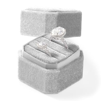 3 Slots Ring Box Velvet Ring Gift Box Wedding Day For Proposal, Engagement, Wedding, Mother's Day, Valentine's Day (Gray) - color: Grey