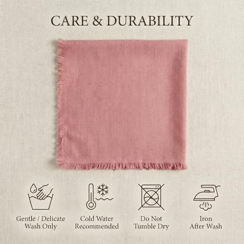 ACCENTHOME Blush Cotton Linen Napkin Set of 12 18x18 inch Dinner Napkins - Washable Soft Premium Hotel Quality Reusable Hemmed Edges Napkins Perfect Table Linens for Family Dinners, Weddings - color: 07 - Blush, size: 18"x18" - Pack of 12