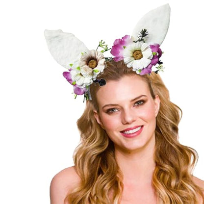 Bunny Ears Headband Furry Rabbit Ear Hairband Flower Easter Party Parade Prom Cosplay Headwear Costume Hair Accessories Gift - color: Bunny Ears