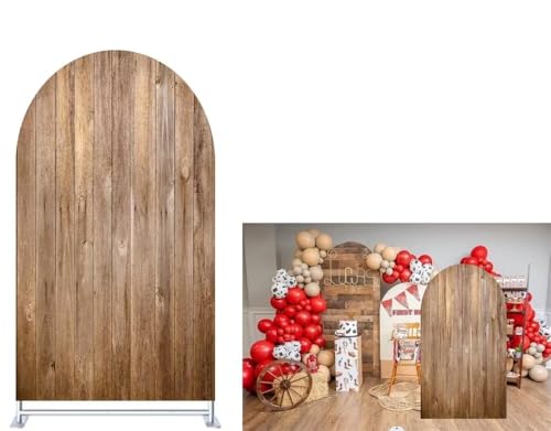 FiVan Wood Pattern Arch Covers Stretchy Backdrop for Birthday Baby Shower Party Decoration 2.6x6ft Baptism Background Props - color: NO-407, size: 2.6x6ft(78x180cm)