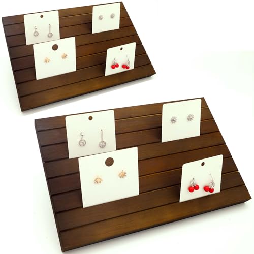 2pcs Wooden Portable Earring Display Stand, Greeting Card Business Card Holder for Vendors, Earring Cardboard for Selling, Dark Brown - color: 2pcsBrown