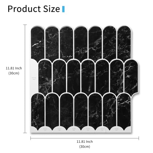 Art3d 10-Sheet Peel and Stick Kitchen Backsplash Tile, Vinyl Stick On Wall Tile Sticker for Bathroom Laundry Room Back Splashes, 12"x12" Black Marble