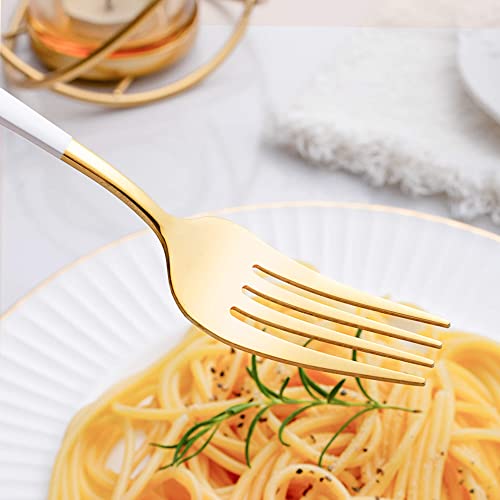 20 Piece White Gold Silverware Set,Stainless Steel Flatware Cutlery Set Service for 4 Including Forks Spoons Knives,Utensil Set,Tableware for Home and Restaurant, Dishwasher Safe - color: White Gold, size: 20-Piece