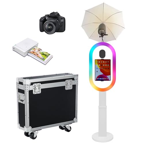 Soft-Light Umbrella Photo Booth Shell Compatible with iPad Tablet 10.2''-13'' Selfie Protable iPad Photo Booth Machine with Flight Case for Parties Wedding (White, Machine+Camera+Printer) - color: White, size: Machine+Camera+Printer