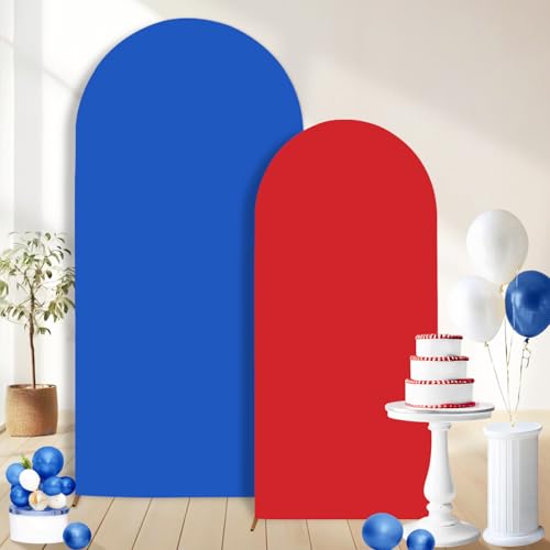 2PCS Arch Backdrop Covers Red Blue (7.2ft+6ft) , Spandex Fitted Arch Stand Covers Background for Wedding Baby Shower Birthday Bridal Shower Party Decorations(Only Covers) - color: Blue & Red, size: 7.2FT/6FT