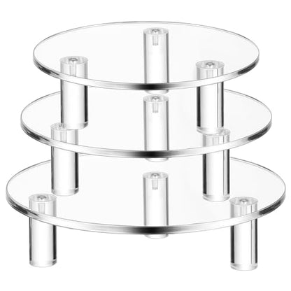 Lineshading 3 Pcs Round Acrylic Display Riser Clear Round Stands Clear Pedestal Riser Board for Cake Plant Dessert Jewelry Collectible Cupcake Figure Wedding Birthday Party Decor(5'', 6'', 8'') - size: 5'',6'',8''