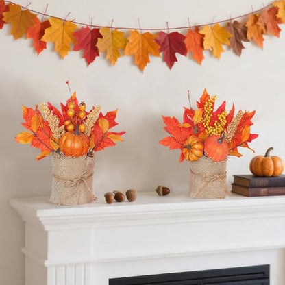 2 Styles Thanksgiving Decorations - 2 Pack 10 Inch Fall Decorations Tabletop Fall Tree Thanksgiving Table Centerpieces Maple Tree with Pumpkin Leafed Berry Wheat Thanksgivings Centerpieces for Tables