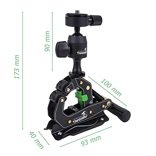 Camera Clamp Mount Tabletop C Clamp Mount Stand with Phone Holder, 360°Rotatable Mini Ball Head and 1/4" Screew Quick Release Clamp for GoPro/Brinno/DSLR/MILC/SLR Camera and Smartphone - style: T1-PLUS