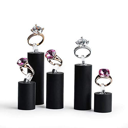 Black Acrylic Ring Display Stand 7 Piece Acrylic Cylinder Ring Display Organizer