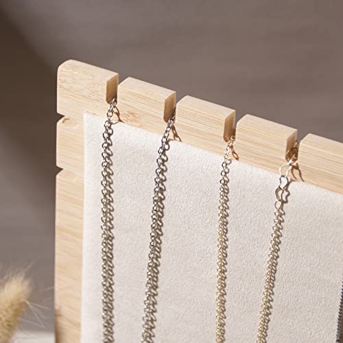 Bamboo Necklace Display Stand, Wood Jewellery Necklace Holder, Chain Jewelry Rack Organizer, Tabletop Display Boards for Home or Shop Sell Show (Beige Velvet) - color: Beige Velvet, size: Medium Size(10.8"X11.8")
