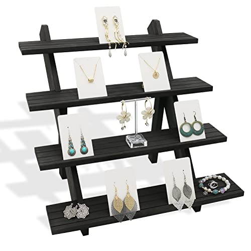 4-Tier Wood Earring Display Stand, Jewelry Towers for Market Display, Farmers Market Display & Vendor Events, Natural Wood Earring & Jewelry Display for Vendors (Brown Color) - color: 4 Tier Brown