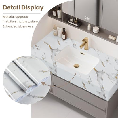 practicalWs Glossy Marble Wallpaper Peel and Stick White/Gold Granite Contact Paper Removable Wall Paper for Kitchen Countertop Cabinet Furniture 17.7" x 196.8" - color: Gold/White, size: 17.7" x 196.8"