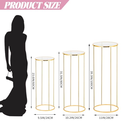 Bonastella Cylinder Stands for Party, 3PCS Cylinder Pedestal Stand, Cilindros Para Fiestas Cake Table Stand for Parties Metal Plant Stand Cylinder Tables for Parties Round Cylinder Stands for Party