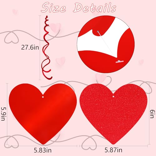 30 Pcs Valentines Day Decorations Hanging Swirls,Red Glitter Heart Hanging Decorations Love Heart Swirls for Valentine's Day Party Decorations Supplies Romantic Wedding Photo Prop Glitter Ornaments