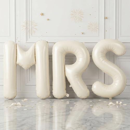 Biapian 40 Inch MRS Letter Balloons, Big Cream MRS Foil Balloons, 3 Pcs Giant Foil Large Aluminum Balloon Helium for Wedding Bride to Be Anniversary Couple Sweetheart Hen Party Decoration (Cream) - color: Cream Letter-mrs