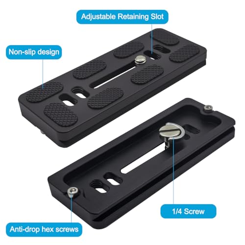 PU-100 100mm Quick Release Plate, Universal Camera QR Plate with D-Ring Screw for DSLR Camera Tripod Ballhead, Quick Shoe Plates Compatible with Arca Swiss Standard Clamp - size: 100 MM*40 MM