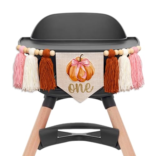Upfirst Little Pumpkin Highchair Banner - Halloween Fall First Birthday Tassel Banner,Thanksgiving Day Anniversary Party Decoration Supplies for Baby Girls,Our Little Pumpkin Is One Party Photo Props - color: Bow Pumpkin banner yellow