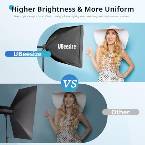 UBeesize Softbox Photography Lighting Kit, 16” x 16” Continuous Lighting Kit with 40W E27 Socket 6500K Bulb, Professional Photo Studio Lighting for Video Recording, Portrait Shooting - style: 16" softbox lighting kit