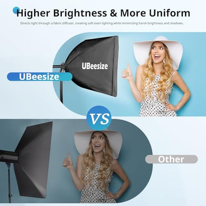 UBeesize Softbox Photography Lighting Kit, 16” x 16” Continuous Lighting Kit with 40W E27 Socket 6500K Bulb, Professional Photo Studio Lighting for Video Recording, Portrait Shooting - style: 16" softbox lighting kit