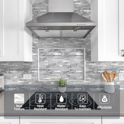 Yipscazo 10 Sheets Peel and Stick Stone Metal Tile Backsplash, Stick on Tiles for Backsplash Kitchen, Bathroom, Laundry Room, Camper, Fireplace (12'' X 12'', Gray Stone with Metal) - color: Gray Stone With Metal