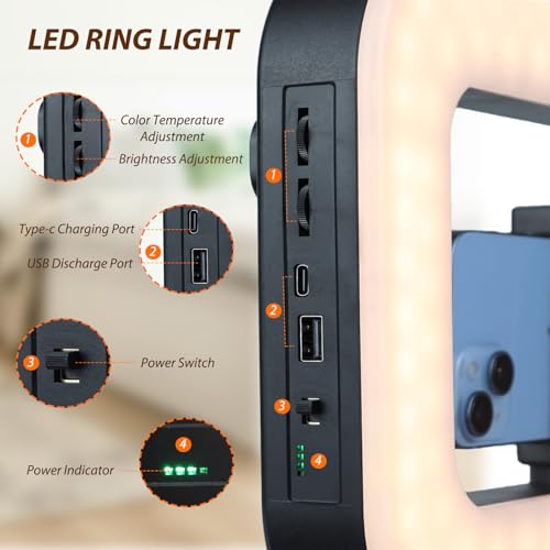 Ring Light for Phone with Video Rig, LED Video Light Kit, 8000mAh Battery, Bluetooth Remote, Adjustable Brightness and Color for Selfie, Phone Photography, TikTok, YouTube, Vlogging (LED Pro) - style: LED Pro