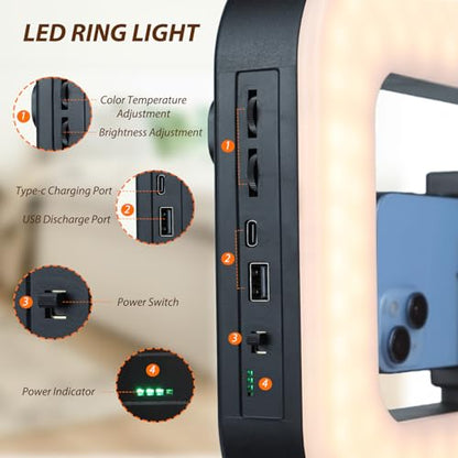 Ring Light for Phone with Video Rig, LED Video Light Kit, 8000mAh Battery, Bluetooth Remote, Adjustable Brightness and Color for Selfie, Phone Photography, TikTok, YouTube, Vlogging (LED Pro) - style: LED Pro