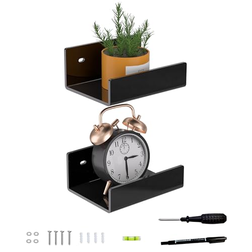 5 Inches Black Acrylic Wall Shelves for Home Décor, Pack of 2, Acrylic Shelf for Wall, Wall Mounting Display Shelf - color: Black, size: 5 Inch