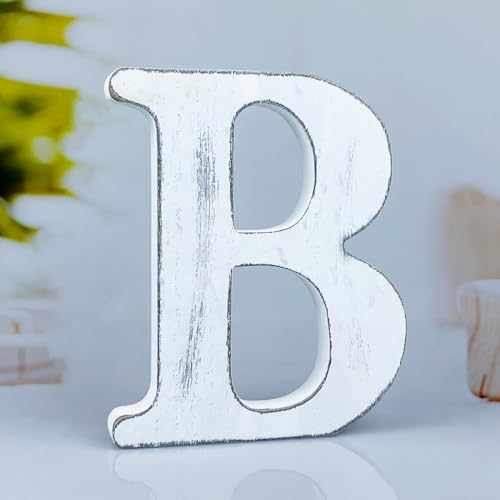6 Inch Rustic White Wood Letters Unfinished Wood Letters for Wall Decorative White Retro Standing Letters Sign Board Decoration for Craft Home Party Projects (B) - color: B