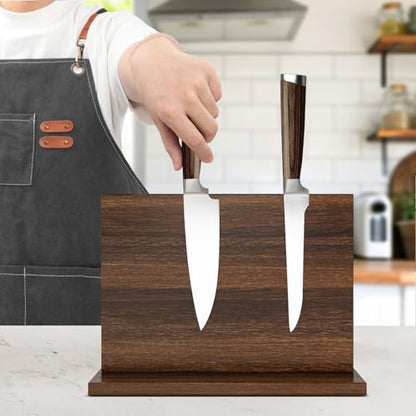 THMINS Magnetic Knife Holder, Double-Sided Magnetic Knife Block Universal Multi-function Display Rack for Kitchen Counter - size: 11.6x8.5 inch Wood