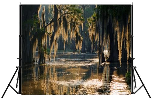Swamp Landscape Backdrop Bald Cypress Trees and Spanish Moss Rainforest Photography Background Party Photo Booth Props, 5X3FT - size: 5X3FT