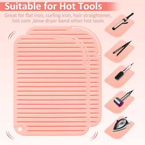 2 Pack Heat Resistant Mat Large Silicone Hot Hair Tools Holder for Curling Irons Flat Iron Hair Styling Tools Mat Portable Vanity Pad - color: Coupled Pink, size: 2 PACK