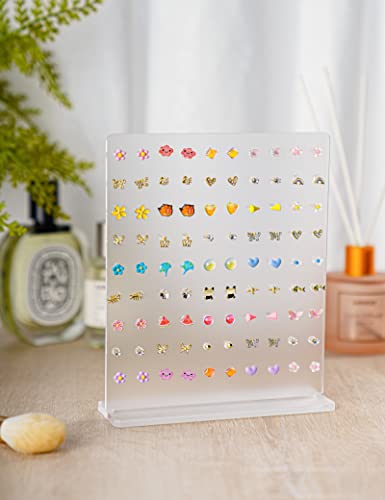 NiHome Acrylic Earring Stand 3PCS, Exquisite Double-Sided Acrylic Earring Organizer with 90 Holes Each - Lightweight and Sturdy Material, Unique Design with Larger Holes for Special Sizes - color: Frosted-Square Base