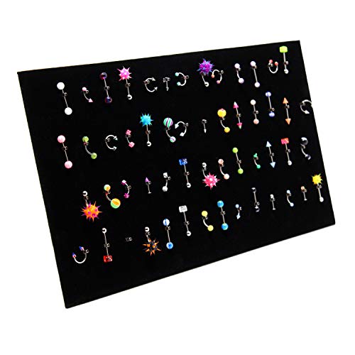 MOOCA 54 Clip Pendant/Body Jewelry Showcase Display Pad with Built in Easel for Belly Button Rings, Tongue Rings and Industrial Barbell organizer, Black Velvet, 2 Pieces Set - color: Black Velvet