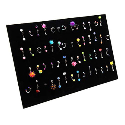 MOOCA 54 Clip Pendant/Body Jewelry Showcase Display Pad with Built in Easel for Belly Button Rings, Tongue Rings and Industrial Barbell organizer, Black Velvet, 2 Pieces Set - color: Black Velvet