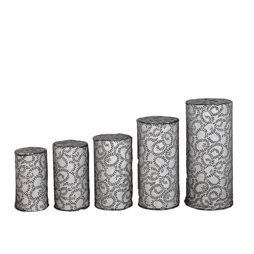 Efavormart Set of 5 Black Sequin Mesh Cylinder Display Box Stand Covers with Leaf Vine Embroidery, Sparkly Sheer Tulle Pedestal Pillar Prop Covers - color: Black, size: Sequin Mesh Cylinder Covers - Leaf Pattern