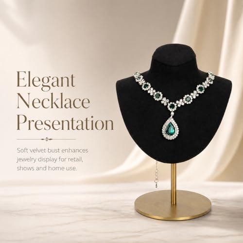 Necklace Display Stand For Selling Velvet Chain Jewelry Bust Holder Organizer With Stainless Steel Stand Jewelry Display - color: Black-7.08in