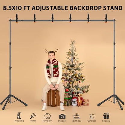 3-in-1 Backdrop Stand Kit 10x8.5 ft for Photography Studio, T-Shape Backdrop Stand for Wedding Parties, Background Stand for Photo Video Studio with Carring Bag, 6 Clamps, 2 Sandbags - size: 10x8.5 Ft