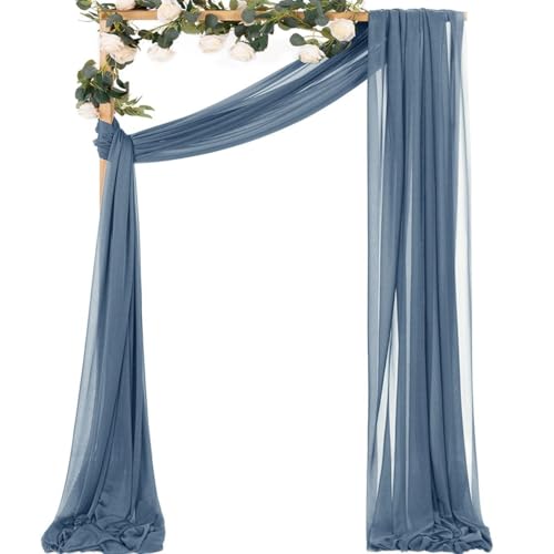 MLMC Dusty Blue Wedding Arch Draping Fabric 1 Panel 29" x 20 FT Extra Long Gauze Drapes Sheer Backdrop Curtains 6.6 Yards Outdoor Drapery Panels for Wedding Bridal Shower Party Ceiling Decoration - color: Dusty Blue