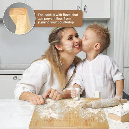 24" x 20" Reversible Wooden Pastry Board Wood Pasta Board with Lip Bread Board Cutting Board Chopping Board Pie Board with Engraved Ruler for Counter Top Kitchen-Wood - color: Wood