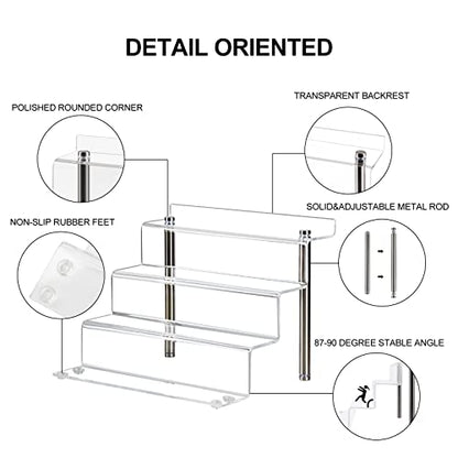 9 x 6 in Acrylic Display Risers Shelf for Pops Figures, 4 Tier Perfume Organizer Stand, Dessert Shelves for Party, Clear Display stand for Decoration and Organizer