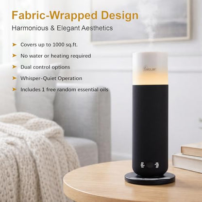 Hotel Collection Diffuser Machine,Fabric-Wrapped Design,Candlelight Atmosphere Lamp,1000 Sq Ft,Waterless Essential Oil Diffuser,Hotel Scent Diffuser,Scent Air Machine for Home - Weave Black - color: Weave Black